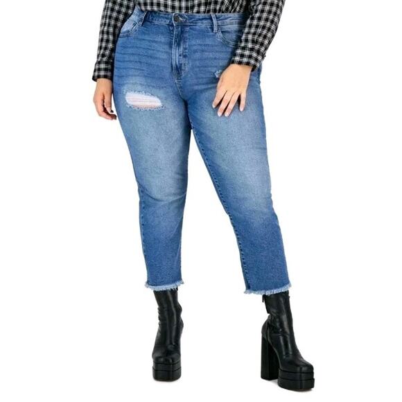 Celebrity Pink Hi Rise Relaxed Straight Jeans Retro Women Plus 20 Distressed - Picture 1 of 16